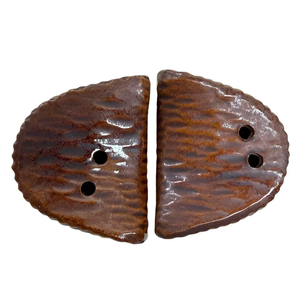 Vintage Tiki Hawaiian Ceramic Salt & Pepper Shakers Brown Gold‎ Made In Japan